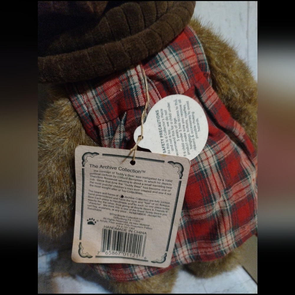 Plaid Dress Teddy Bear with Floral Hat Vintage Boys'd Bears Lizzie Wishkabibble - Picture 7 of 10